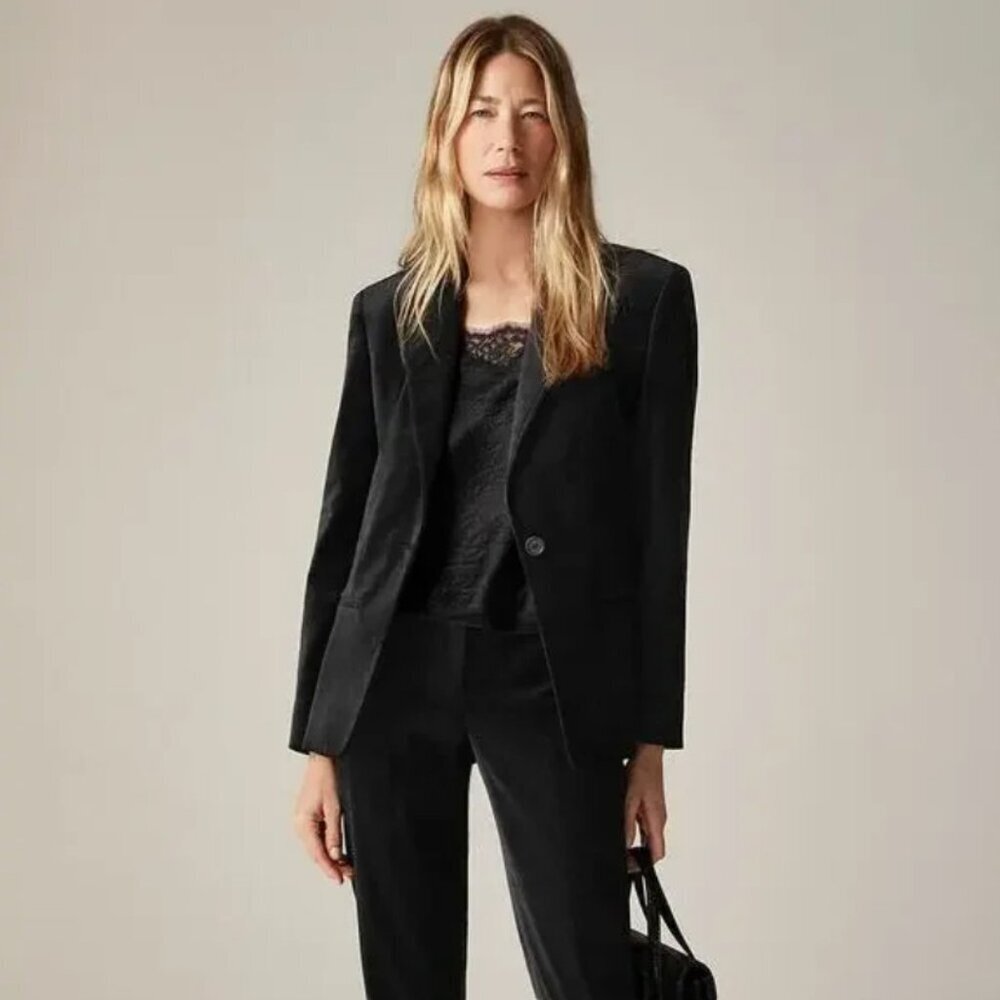 NWT J. Crew Alexandra Blazer Black Velvet Sz 2 Petite